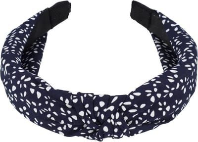 Haarsoires Haarband Diadeem 3cm – Knoop – Stippenprint Stof – Wit Donkerblauw - Zachte Haarbeugel - voor Dames & Meisjes - Comfortabel voor Dames & Meisjes - Universele Maat