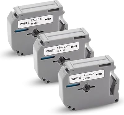 Label Tape Geschikt voor Brother M-K231 | 12mm x 8 m | Zwart op Wit - 3 stuks - Geschikt voor: PT-55 PT-60 PT-65 PT-75 PT-80 PT-85 PT-90 PT-BB4 PT-M95 P-Touch 55 P-Touch 60 P-Touch 65 P-Touch 75 P-Touch 80 P-Touch 85