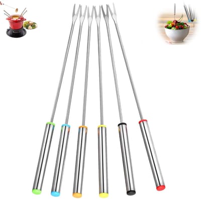 6 stuks - Roestvrijstalen hotpotvork - Grillspiesjes - Willekeurige kleur - 24 cm - Hotpotvork - Taartvork - Hotpotvorkset - Chocoladesausvork - Geschikt voor hotpot, fruit, kaas en vlees.