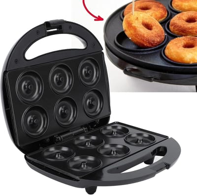 Mini Donut Maker Machine - 750W Donut Machine met Niet -stokoppervlakken Maakt 6 Mini -donuts, Pannenkoekenmaker voor Ontbijt, Snacks, Kindvriendelijke Gebakken Dessert (EU -plug
