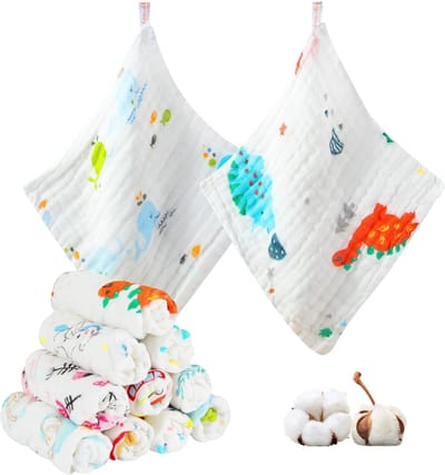 SnelShoppen - Babywashandje Spuugdoek Baby Mousseline Doek 6-laags Zachte Handdoek Sabberslabbetje Pasgeborene 10 Stuks 25 x 25 cm Absorberend Jongen
