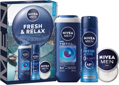NIVEA MEN Fresh & Relax Geschenkset Mannen - Cadeauset met Douchegel, Deo en Crème - Verjaardag Man - Cadeau
