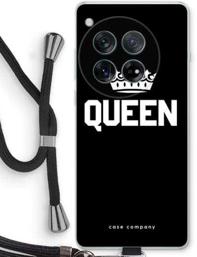 Case Company® - Hoesje met koord geschikt voor OnePlus 12r hoesje met Koord - Queen zwart - Telefoonhoesje met Zwart Koord - Bescherming aan alle Kanten en Over de Schermrand