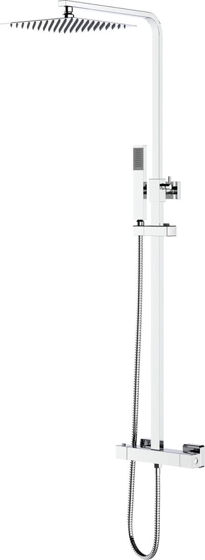 Thermostatische Regendoucheset - Leoni Rimbo - 22cm - Vierkante Hoofddouche - Staafhanddouche - RVS - Chroom