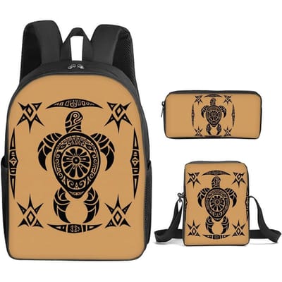 Zeeschildpad Koraalprint 3 Delen/Set Rugzak met Schoudertas, Etui voor Jongen/Meisje Beste Cadeau Cartoon Student Schooltassen