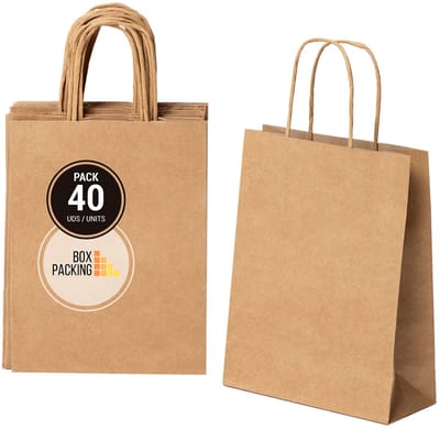 Dailygoods- Papieren Tassen 40 Stuks - Kraftpapieren Zakjes met Handvat - Afmetingen 24x18x8 cm - Duurzaam Materiaal - Cadeauzakjes voor Verjaardag - Veilig voor Kinderen