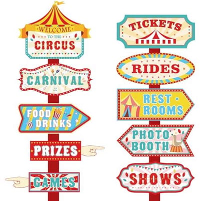 20x Feestversiering Circus & Carnaval Bordjes - Wegwijzers en Decoratie