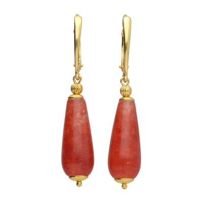 Bela Donaco - Oorbellen Art Deco – rode Jade – Verguld Sterling Zilver