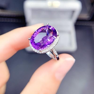 POMOiii Dieppaarse zirkoon High-end online rode uitzending Nieuw product Simulatie Amethist Volledige diamanten openingsring Vrouwelijke ring Adjustable Opening