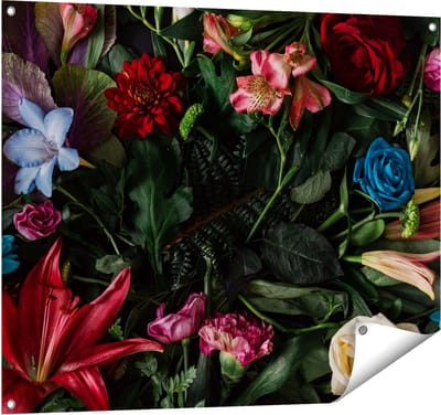 Gards Tuinposter Kleurrijke Bloemen met Groene Bladeren - 100x80 cm - Tuindoek - Tuindecoratie - Wanddecoratie buiten - Tuinschilderij