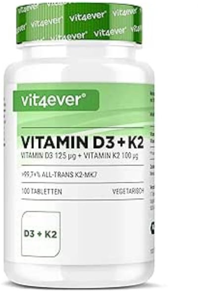 Vit4ever - Vitamine D3 + K2 - Voedingssupplement - D3 5.000 I.E. per tablet - K2 100 mcg - 100 Tabletten