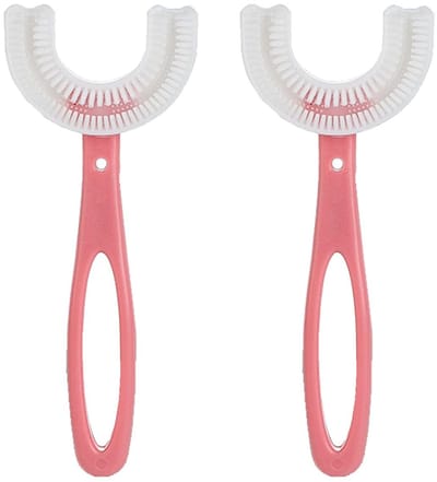 Dailygoods- Tandenborstel U-vormig - Siliconen Borstelharen - Massagetandvlees - Draagbaar - Voor Kinderen (6-12 jaar) - Roze - Kindertandenborstel