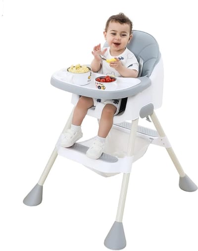 Quvo® Kinder Eetstoel – 2-in-1 Babystoel Voor Aan Tafel Met Dienblad - Baby Stoel Voor Eten - Meegroei Kinderstoel - Baby stoeltje Zitten – Meegroeistoel - Kindereetstoel - Grijs - 80cm x 55cm x 106cm