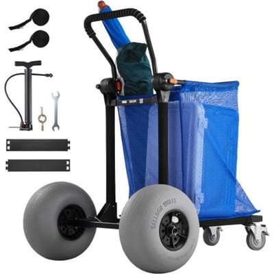 VEVOR strandkar met ballonbanden (30 cm), opvouwbare strandtrolley met 180° verstelbare handgreep, pomp en aluminium frame, handkar (draagvermogen 75 kg), strandkar ideaal voor kamperen, vissen en tuinieren.