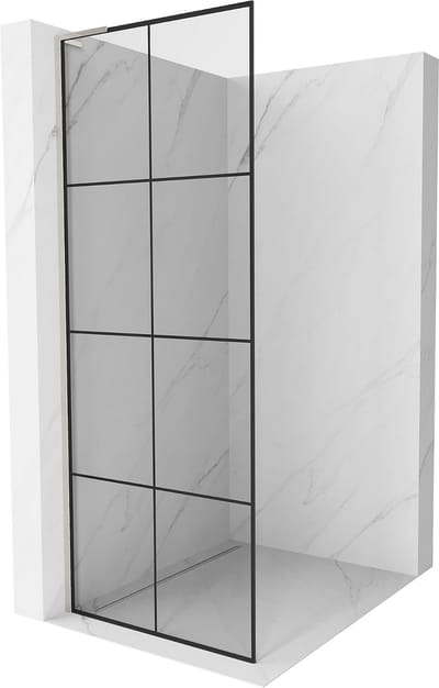 Mexen Kioto L douchewand Walk-in 70 x 200 , zwart raster, geborsteld nikkel - 800-070-103-97-77