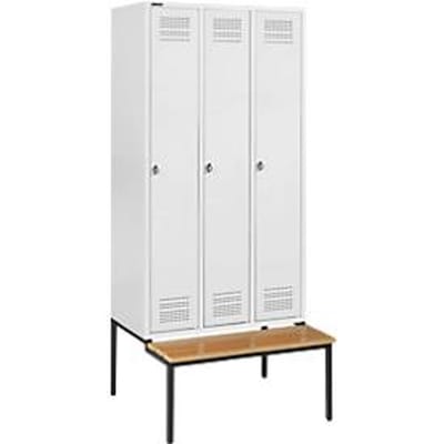 Schäfer Shop Genius Kledinglocker met zitbank, 3 compartimenten, draaigrendelslot, lichtgrijs/lichtgrijs