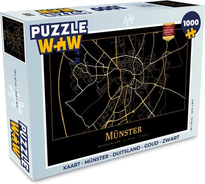 Puzzel Kaart - Münster - Duitsland - Goud - Zwart - Legpuzzel - Puzzel 1000 stukjes volwassenen
