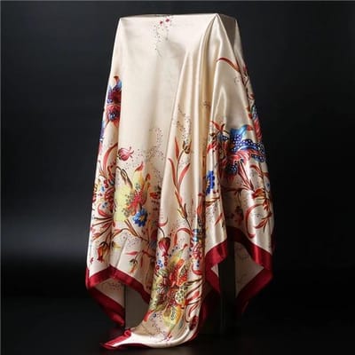 Foulard carré en soie 90 x 90 cm pour femme, châle imprimé en satin, hijab, écharpe carrée de luxe pour dame, bandana, paréo pour fille One Size brown