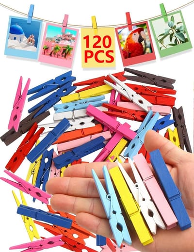 120x Mini Houten Knijpers - Kleine Decoratieve Fotoklemmen voor Knutselen en Kaarten