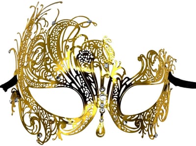 Venetiaans Masker voor vrouwen - elegant masker, goud masker metaal, met glinsterende strass steentjes - Gemaskerd bal masker met de hand gelaserd - Topper 2025 kleding - Goud maar fout