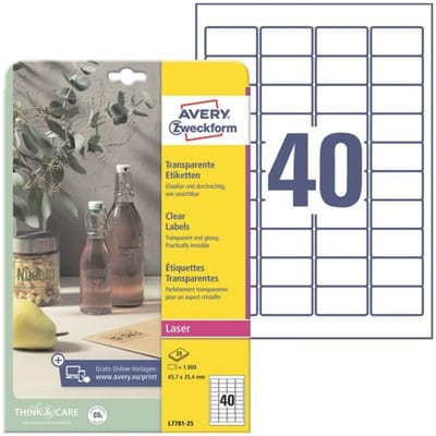 Avery L7781 - transparent polyester labels - 1000 label(s) - 25.4 x 45.7 mm