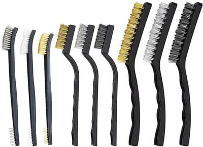 Set van 9 metalen borstelset voor roestverwijdering, staal/nylon/bras, ideaal voor het reinigen van lasrook en roest