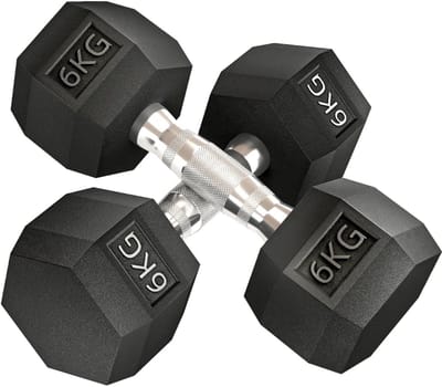 Dumbbells 2 x 6 kg - Halter - Set van 2 - Hexagonaal Design - met Gekartelde Handvatten - Gewichten Set - Halterset - Dumbbell Set - Krachttraining - Fitness - Gym - Geschikt voor Thuis en Sportschool