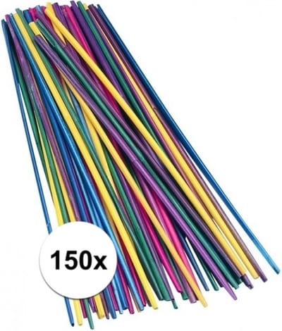 150x gekleurde knutselhoutjes stro 22 cm - knutselstokjes