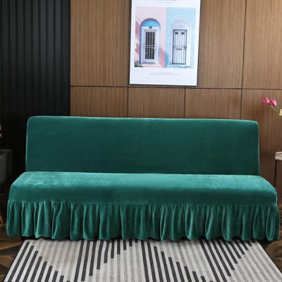 Stretch Velvet Futon Slaapbank Hoes Armloos Dik Pluche Bankhoes met Rok Bankhoes Bankovertrek Meubelbeschermer 1 stuk S 120-140cm