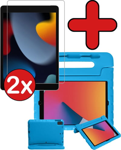 Hoesje - Geschikt voor Apple iPad 8 (2020) - 10.2 inch - 8e Generatie - Met 2x Screenprotector - Kinderhoes - Shockproof Bumper - Kidsproof Case - Tablethoes - Kinder Hoes Cover - Blauw