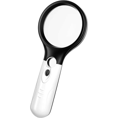 Leesloep met Licht - LED Vergrootglas - 3X/45X Vergroting Hoge Definitie Optiek - Handloep met 3 LED - Multifunctioneel Vergrootglas - Senioren & Kinderen - Zwart/Wit - 1 stuk