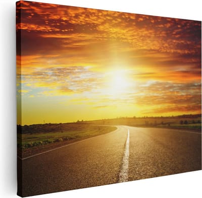 Artaza Canvas Schilderij Landschap - 40x30 cm - Klein - Wanddecoratie Zonsondergang - Muurdecoratie Weg - Kamer Accessoires Natuur