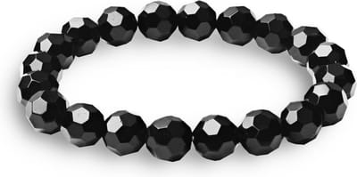 Quiges - Charm Bedel Armband met Glazen Facet Stenen Zwart 20cm - HCB014