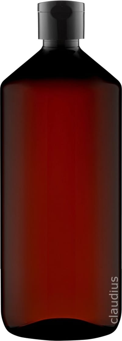 Lege Plastic Fles Apothekersfles 1 Liter PET Amber bruin - met zwarte klepdop - set van 10 Stuks - Navulbaar - Leeg