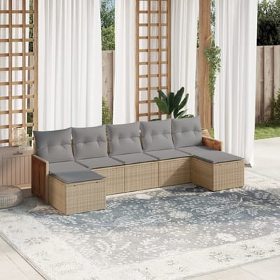 vidaXL - 7-delige - Loungeset - met - kussens - poly - rattan - beige