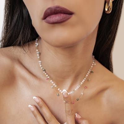 Hey Happiness Pastel Kralenketting Dames - Roestvrij Staal 18K Goud Verguld - Meerkleurige Kralen - Waterproof Halsketting - Verstelbaar 42,3+6 cm - Hypoallergeen