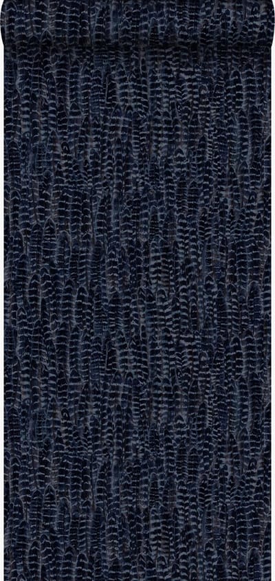 Origin Wallcoverings behang veren inktblauw - 53 cm x 10.05 m - 347398