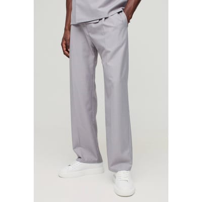 Relaxed Fit Broek met riemdetail en geplooide voorkant | Grey | Size 28