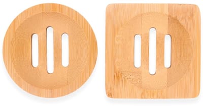 Dailygoods- Zeepbakje Bamboe - 2 Stuks - Vierkant/Rond - Veilig en Niet-toxisch - Drainage voor Droge Zeep - Makkelijk Schoon te Maken - Zeepdispenser