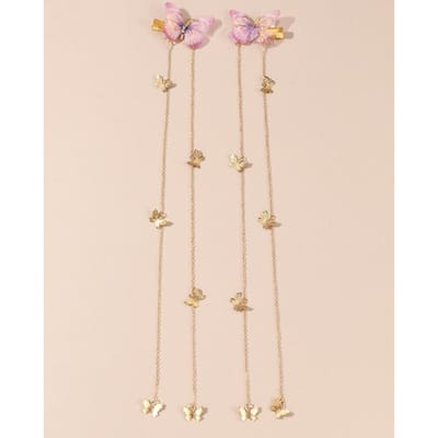 Ncmama 2 / Ensemble de nouvelles barrettes papillon pour femmes filles fil élégant métal frange longues barrettes pour fête accessoires de foire lilas