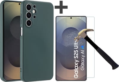Hoesje geschikt voor Samsung Galaxy S25 Ultra hoesje zacht siliconen met gehard glas Screenprotector- Arara backcover - Pine Groen