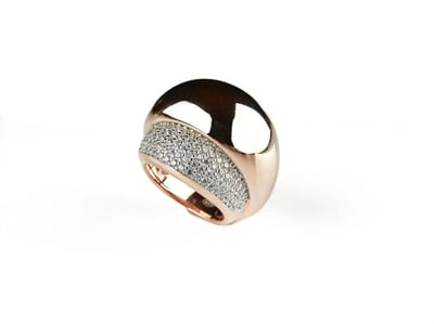 Brede zilveren ring roze goud verguld gezet met cubic zirkonia