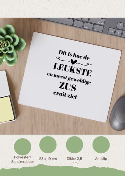 Akyol - dit is hoe de leukste en meest geweldige zus eruit ziet Muismat - Zus - meest leukste zus - verjaardag - cadeautje voor zus - zus artikelen - kado - geschenk - 23 bij 19 cm