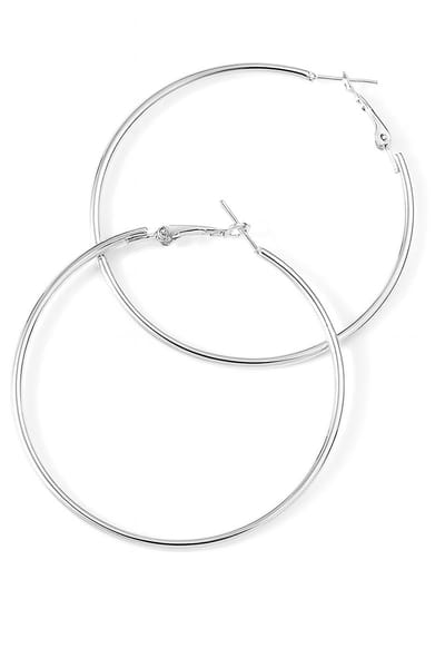 Zilverkleurige oorringen - staal - ronde buis - 67 mm - klapsluiting
