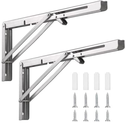 Ruimtebesparende roestvrijstalen klapconsoles - 400 mm vouwconsoles voor wandmontage en doe-het-zelf werkbanken
