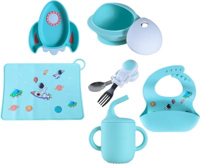 Sproudsy Serviesset Space - Kinderservies - Kraamcadeau - Baby - 6-delig - Turquoise