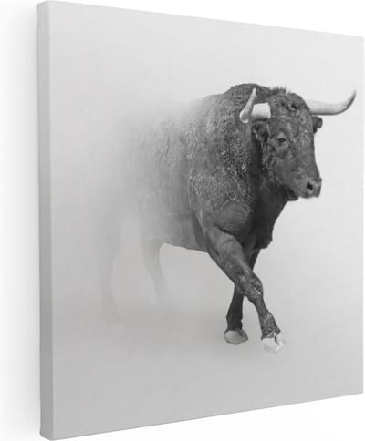 Artaza Canvas Schilderij Dierenkop - 30x30 cm - Klein - Wanddecoratie Stier - Muurdecoratie Woonkamer - Kamer Accessoires
