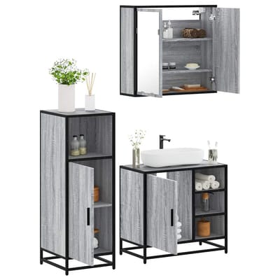 vidaXL - 3-delige - Badkamermeubelset - bewerkt - hout - grijs - sonoma - eikenkleur