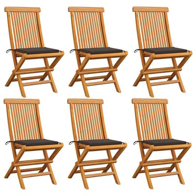 vidaXL - Klapstoelen - met - taupekleurige - kussens, - 6 - stuks, - massief - teakhout