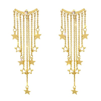 Oorbellen dames - goudkleurig - kettinkjes met sterren - kerst - strass - oorhangers